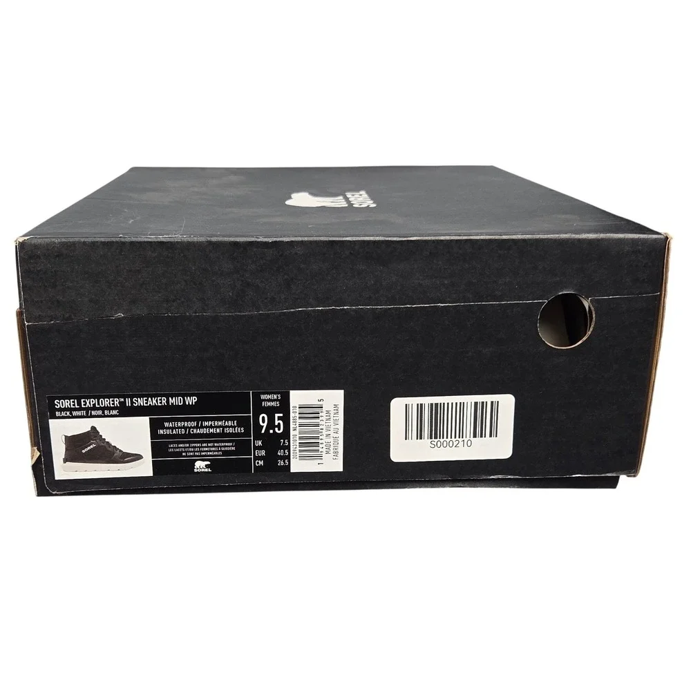 Sorel Explorer II Sneaker Mid WP Boots Womens 9.5 Black Waterproof Insulated NEW
